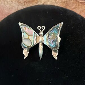 Vintage butterfly brooch Mexico silver Abalone shell